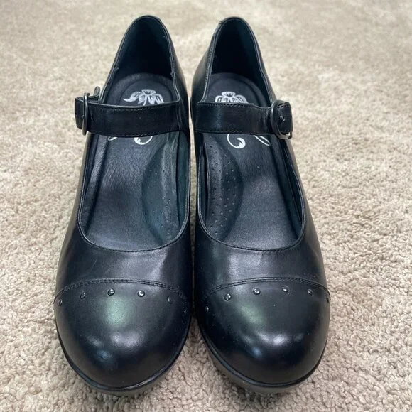 Dansko Shoes Womens 40 Black Fanny Wedge Mary Jane Leather Casual Comfort Heel - Picture 2 of 9